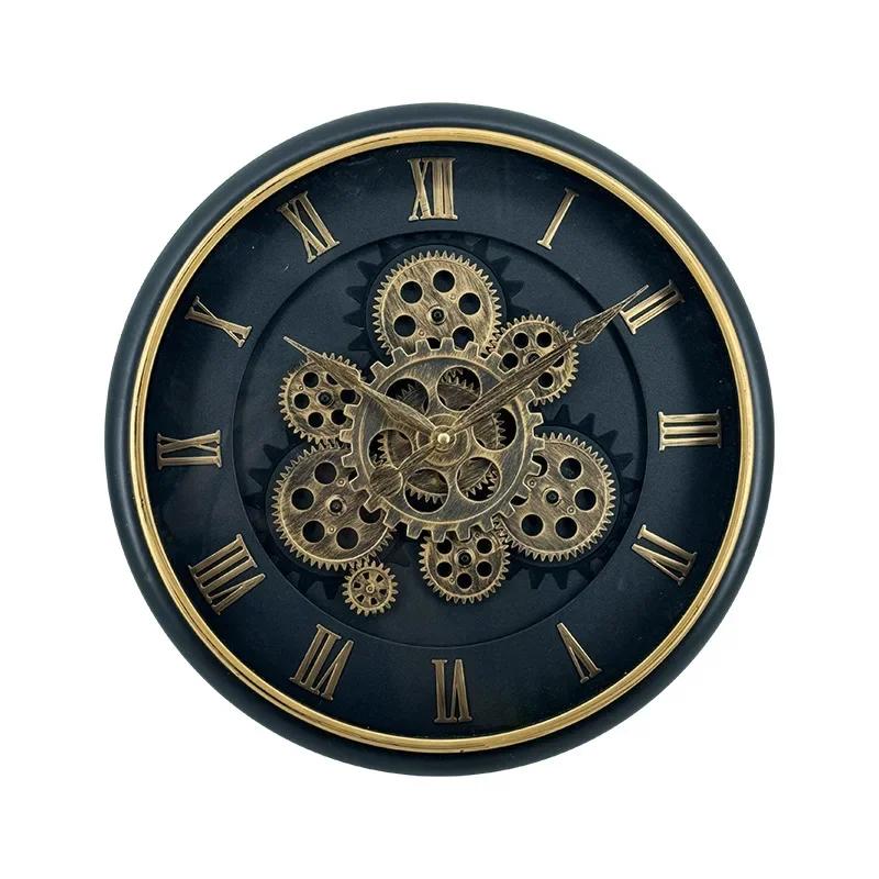 Luxury Industrial Gear Wall Clock Decoration Retro Silent Mechanical Large Home Decorative Room Art Style Gift Wall Clock 16inch