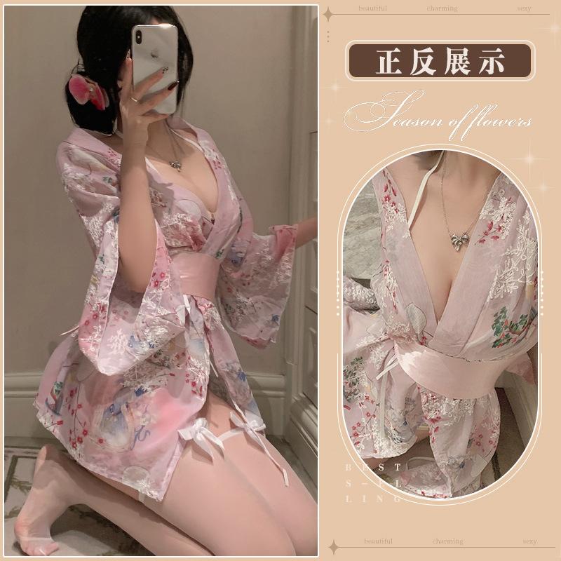 

Новый забавный японский бант с принтом кимоно комплект униформы сексуальная перспектива пижама халат average size 80-65kg