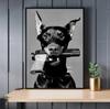 Modern Black White Fashion Women Doberman Spaniel Champagne Luxury Poster Canvas Paintings Wall Art Pictures Home Decor