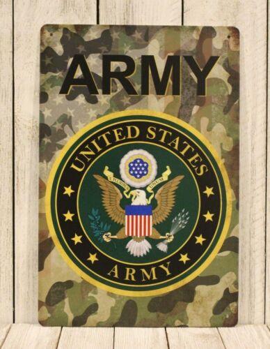United States Army logo Veteran Tin Metal Sign Poster Camouflage Vintage LookAluminum 20x30cm(7.8x11.8inch)