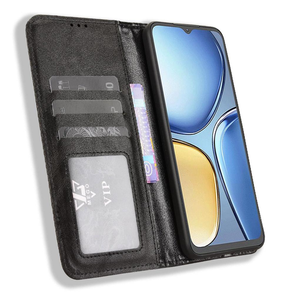 

For itel A90 4G Leather Case Wallet Stand Retro Texture Phone Cover Black
