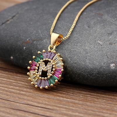 Nidin Hot Sale Initial Multicolor Zircon Necklace Charm Letter Necklace Name Jewelry For Women Men Accessories Party Gift