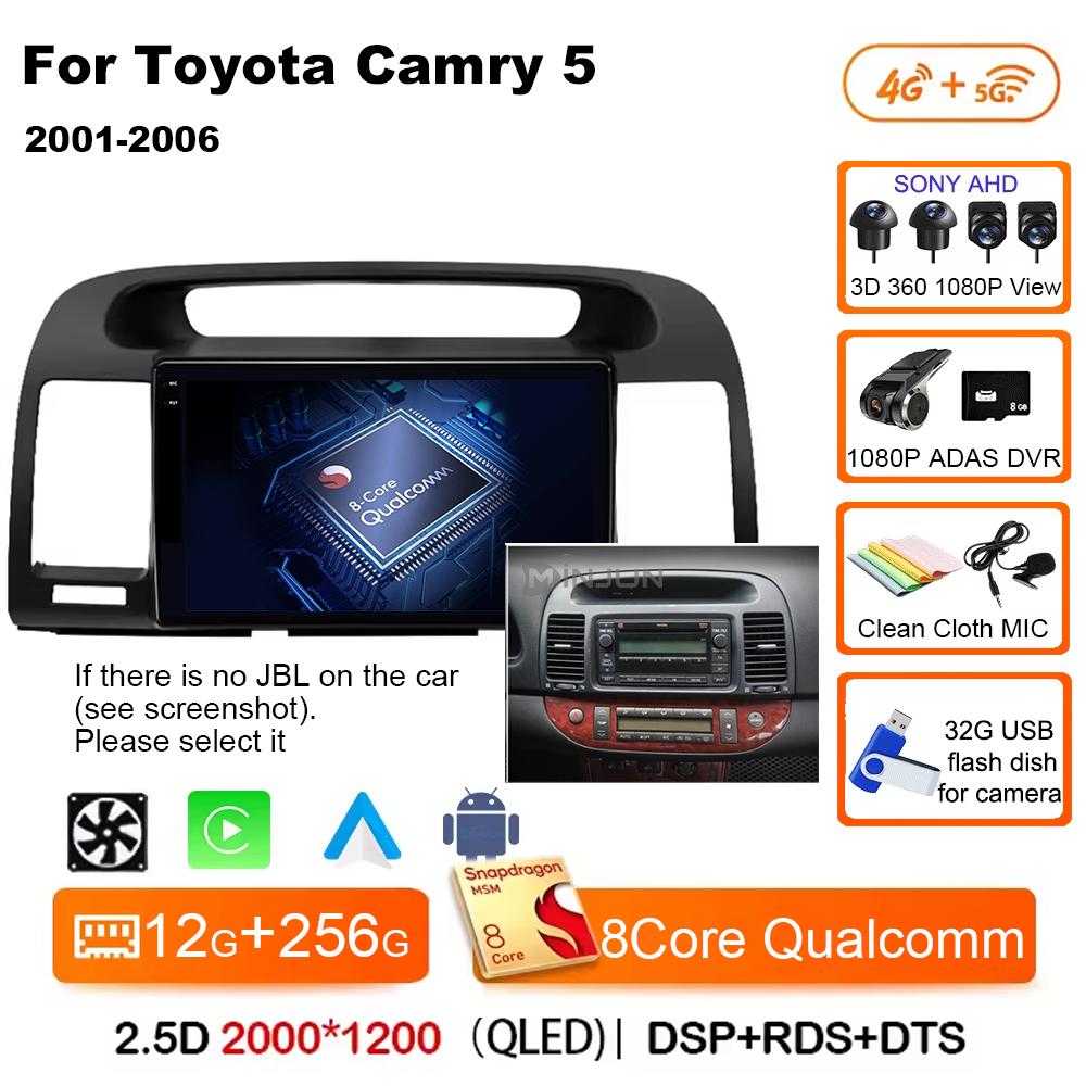 Qualcomm Car Radio Android 14 Wireless Car Play For Toyota Camry 5 2002 2003 2004-2006 Autoradio Multimedia Automotive Car Radio