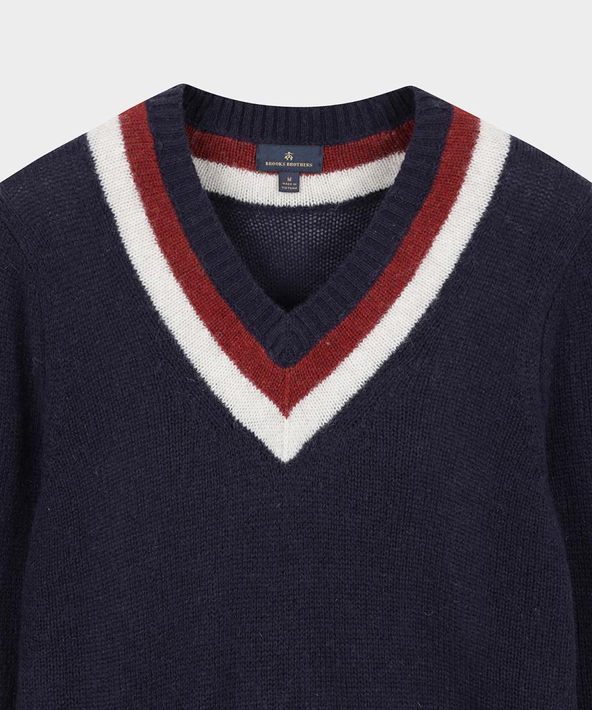 BROOKS BROTHERS Tennis V-Neck Sweater (Navy) (Bbwnmf4522Qef)