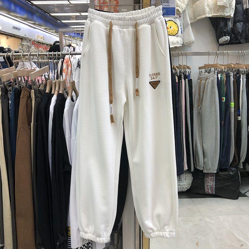 

Штани для жінок великих розмірів, потовщені, еластичні, з високою посадкою, довгі, однотонні, флісові, повсякденні штани з широкими штанинами XXXXL білий