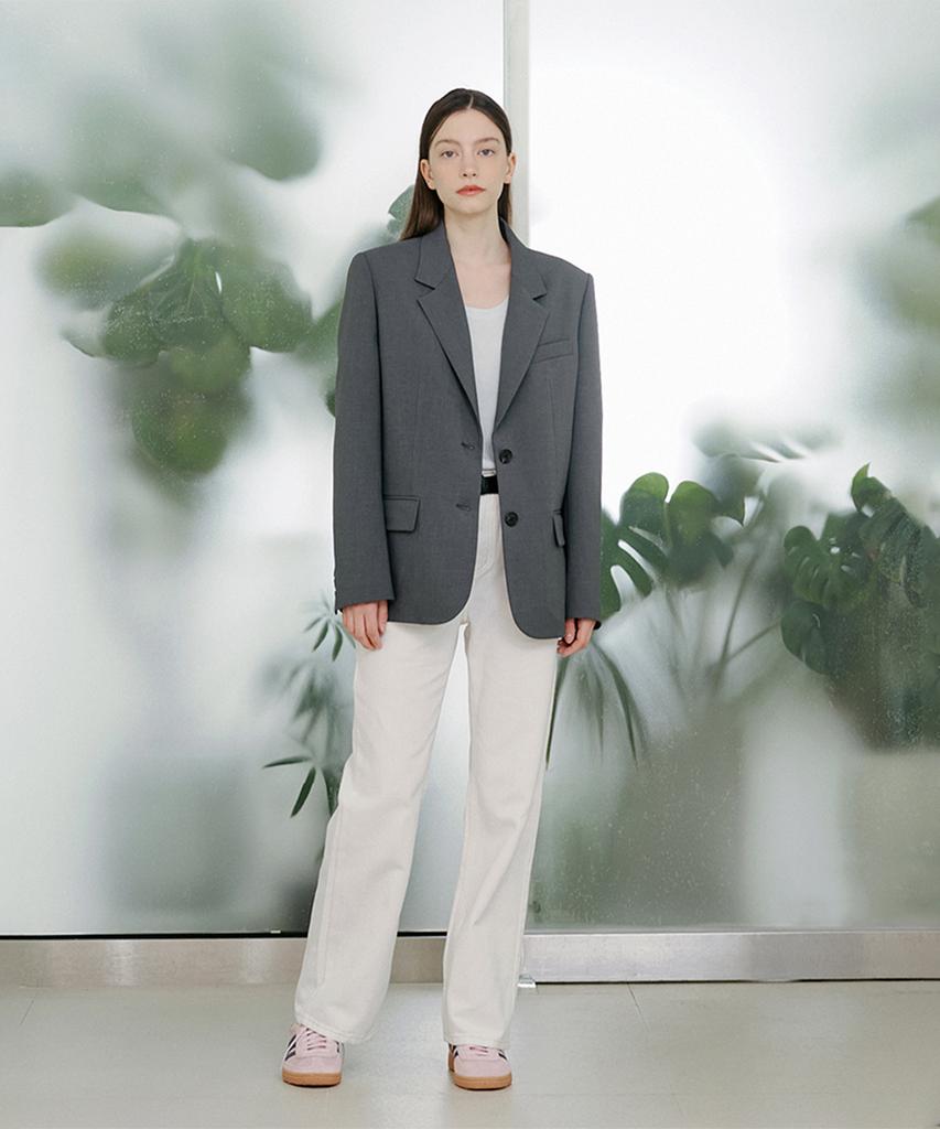 Pinblack Semi-Over Two-Button Blazer Grey