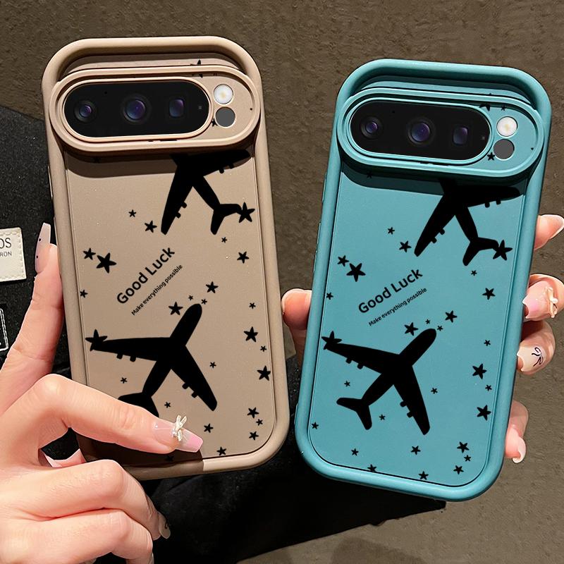 Airplane Stars Pattern Matte TPU Case For Google Pixel 9 Pro XL 8A 8 Pro 7A Shockproof Soft Silicone Lens Protection Phone Cover