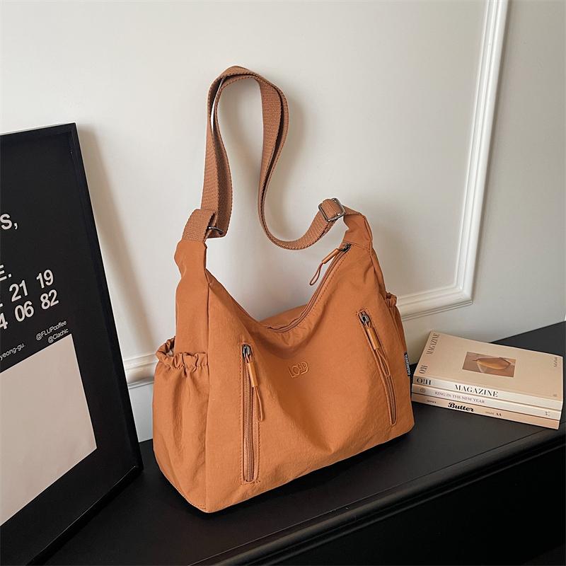 Nylon Shoulder Bag Women Casual Everyday Tote Bag with Zipper Pockets and Adjustable Strap