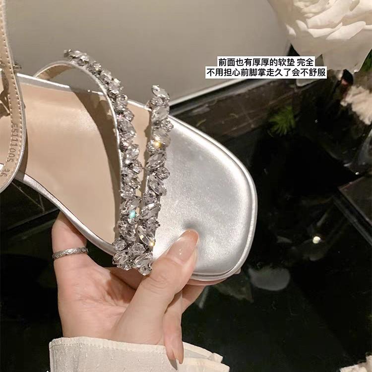 [Shei Su Yinyin] Rock Sugar Fairy~ 5CM French Rhinestone with Open-toed Thick High-heeled Sandals Women's Wedding Shoes