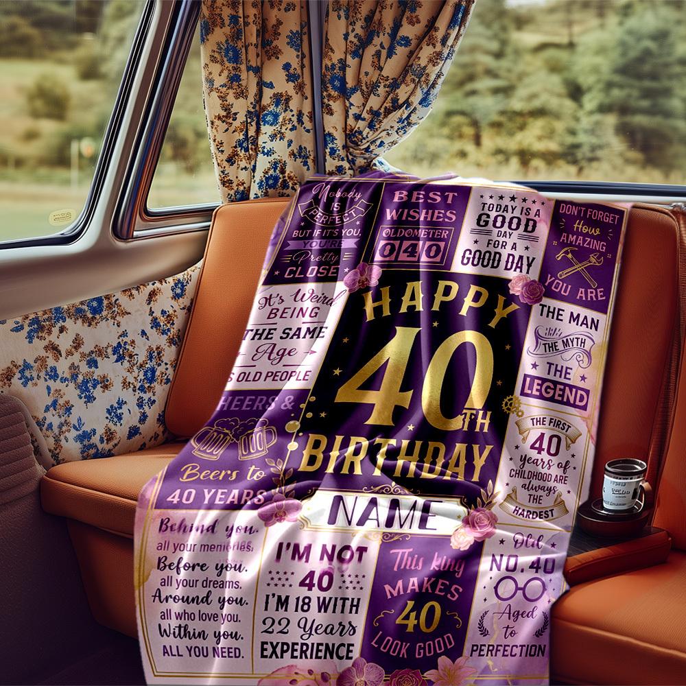 40Th Birthday Celebration Quotes Blanket Personalized Name Soft Comfortable Stylish Blanket Car Blanket Perfect For Travel Camping Outdoor Home