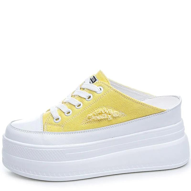 8cm Women Summer Shoes Slippers Platform Wedge Heel Beach Shoes Female Slides Mules Shoes Sneakers Fashion Canvas