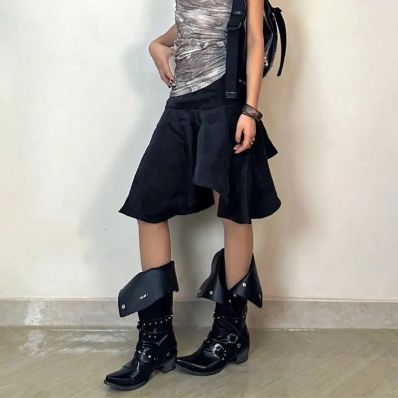 Fashion Wasteland Punk Style Gothic Black Vintage Motorcycles Boots for Women Pointy Toe Rivets Western Boot Shoes