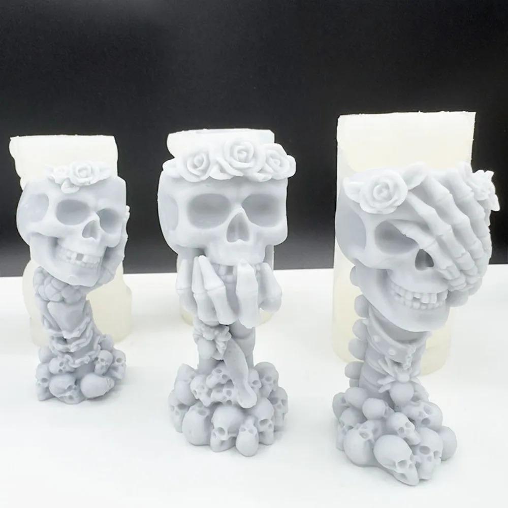 Skull Series Candle Silicone Mold Halloween Rose Skull Plaster Resin Mold DIY Soap Making Tool Halloween Decorative Decoration Candle Making Tools