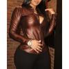 Women’s Spring Loose-Fit V-Neck Button-Up PU Leather Shirt
