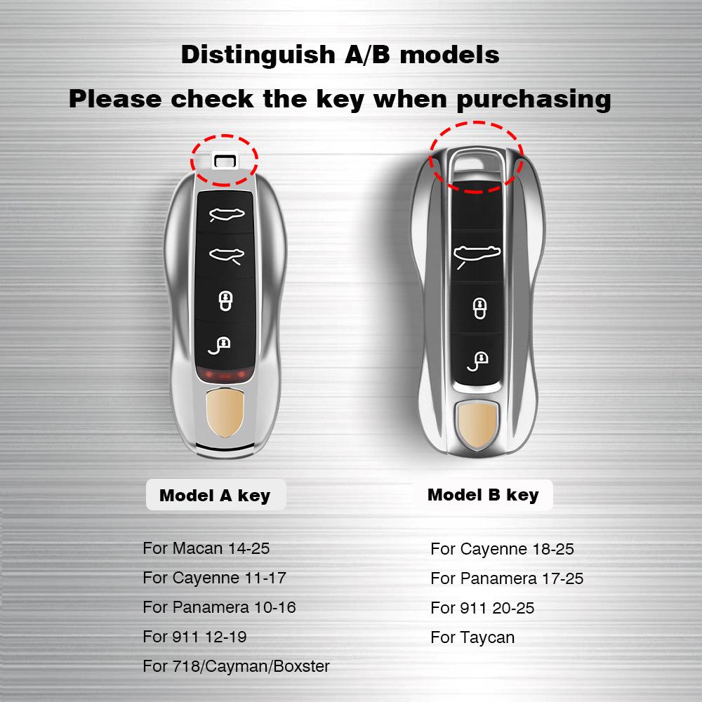 AABKT1 For Porsche Cayenne Panamera Macan Cayman 718 911 Taycan Gloss Chrome Key Shell Car Key Case Metal Material