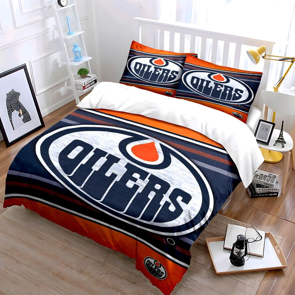 Edmonton Oilers Logo Bedding Design Print Bedding Set Duvet Cover Pillowcases (1* Duvet Cover 2* Pillowcases Do Not Include Comforter)