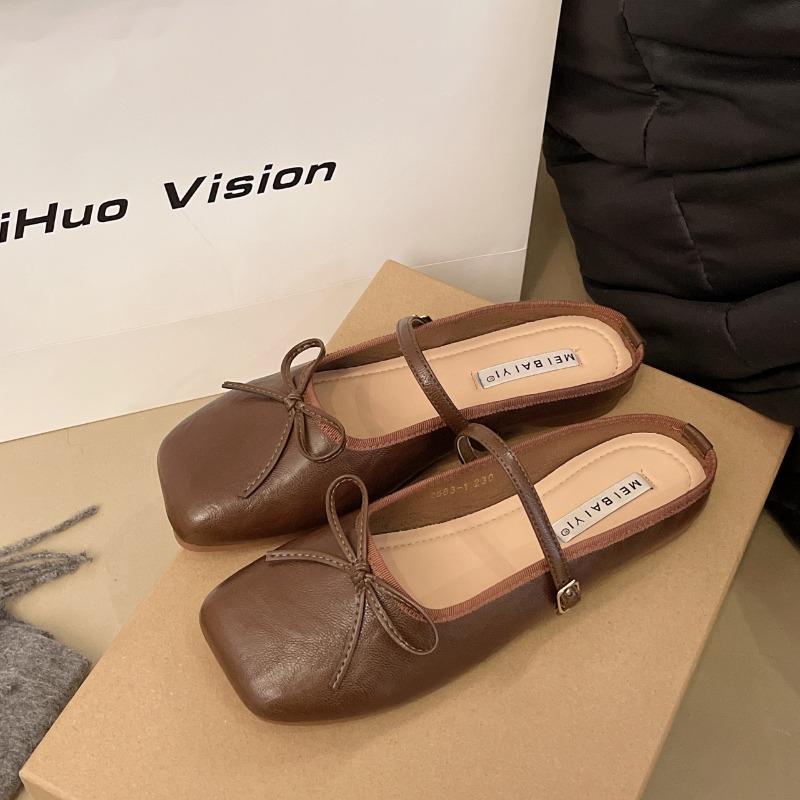 Fashion Women's Baotou Slippers Spring New Square Head Shallow Mouth Butterfly Knot Soft Bottom Anti-slip Wear