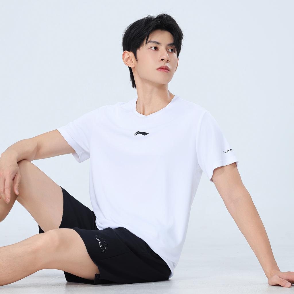 Li-Ning Summer Solid Color Round Neck Ice Silk Cool Feeling Moisture Wicking Breathable Quick Dry Running Fitness Short Sleeve T-Shirt ATSW963-2