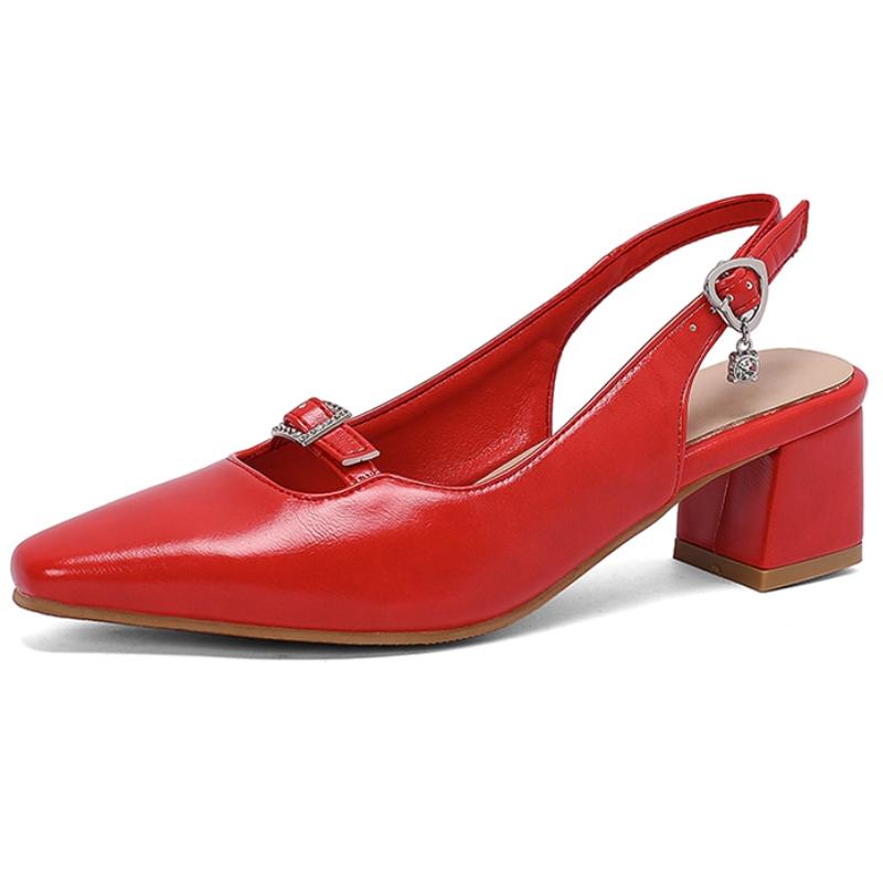 Slingback Medium Heels Pumps Shoes Woman 2026 Elegant Close Toe Black Blue Red Nude Heeled Office Wedding Shoes Ladies Sandals