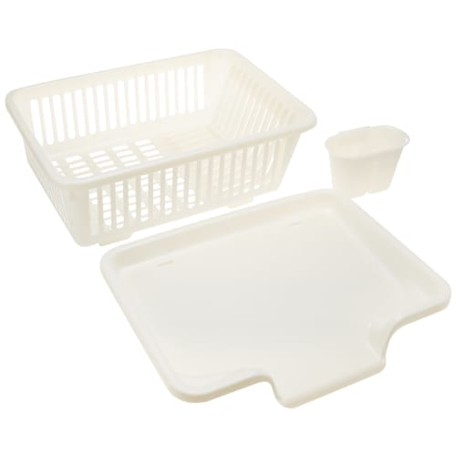 Sanko Plastic (Made in Japan) Dish Drainer, Ryu No.1, Vertical, with Chopstick Holder, Pearl White