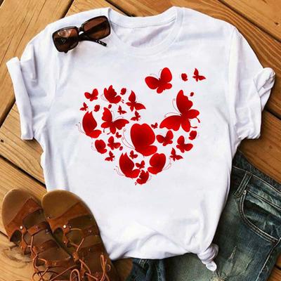 Love Butterfly Print Women Tshirt Casual Funny Kawaii White Black T Shirt For Lady Short Sleeve Clothing Female Tee Shirt Tops