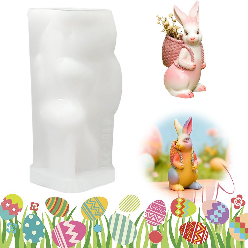 Creative Silicone Easter Bunny Mold DIY 3D Baking Mold Craft Mold Rabbit Candle Mold for Plaster Aromatherapy