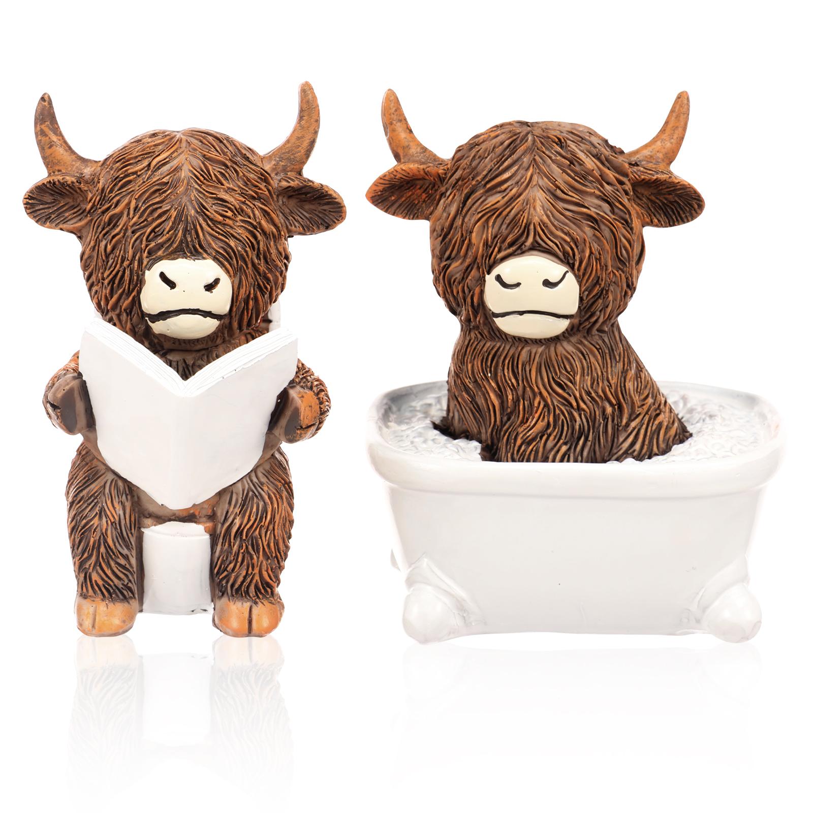 

Cute Highland Cow Resin Ornament Coffee Themed Figurine for Desk Shelf Coffee Corner Decoration Gift for Animal Coffee Fans