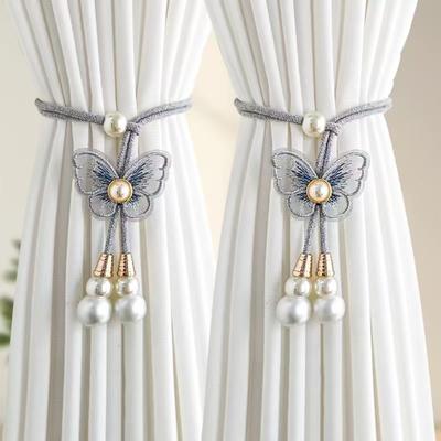 2PCS Adjustable Butterfly Curtain Tiebacks Curtain Holder Decorative Curtains Tie Rope Artificial Pearl Pearl Curtain Buckle