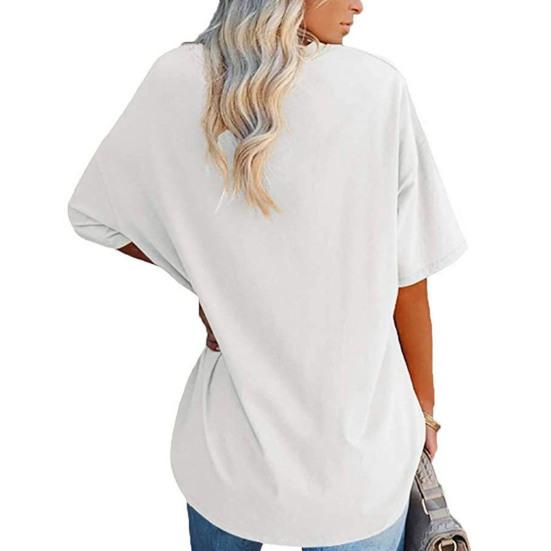 Tričko s výstřihem do V, krátký rukáv, prodyšné, dámské, jednobarevný, volný svetr, streetwear