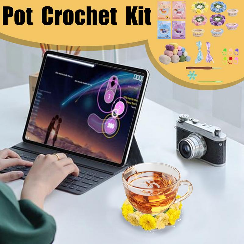 Crochet Flower Coasters Kit Flower Pot Coasters Crochet Starter Kit Complete Knitting Crochet Supplies With Step-by-Step Video United States
