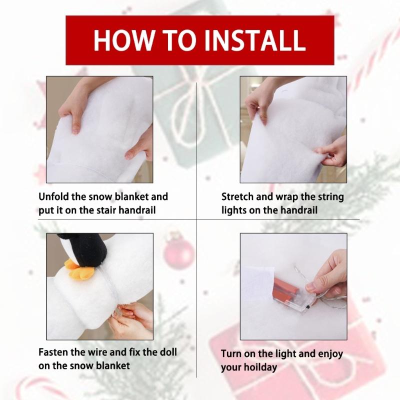 Christmas Riling Decors Three Penguins Plush Figures Child Safe Materials Easy Setups System Holiday Stair Decors
