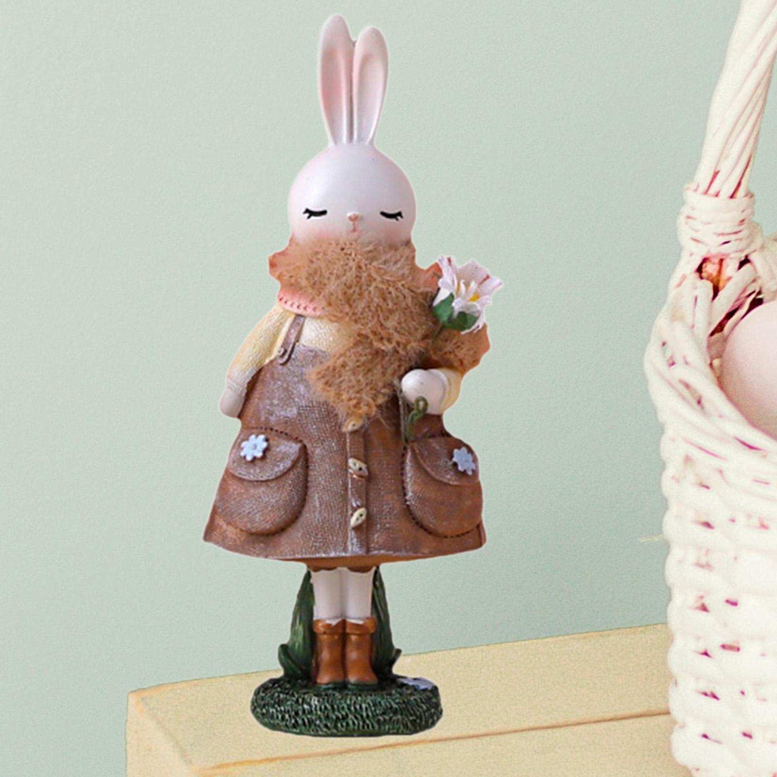 

Easter Rabbit Statue Cartoon Resin Sculpture Decorative Easter Craft for Office