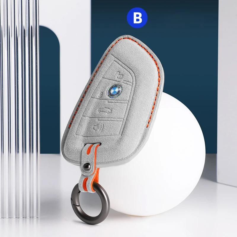 Car Accessories Key Case Cover Keychain For BMW 1/3/5/7 Series X1/X2/X3/X5/X6 Alcan Tara Suede Remote Fob Keybag Keyrings