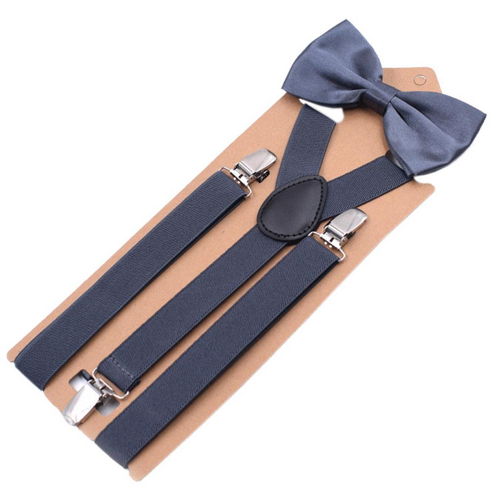 Unisex Bow Tie & Suspenders Set, 3 Clips Adjustable Elastic Braces for Casual & Formal Occasions