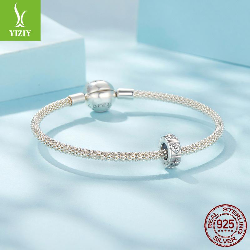 S925 Sterling Silver Love Star Silicone Ring Bead Diy Bracelet Beaded Jewelry Accessories Beads Loose Beads
