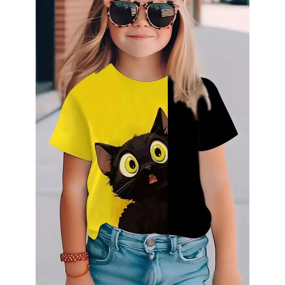 Summer Children's Short Sleeved T-shirt Fashionable Colorful Cartoon Animals 3d Printing Soft Comfortable Breathable Round Neck T-shirt