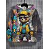 Boys' 3D digital printed hooded sweatshirt, elastic casual pullover, random urban street style design