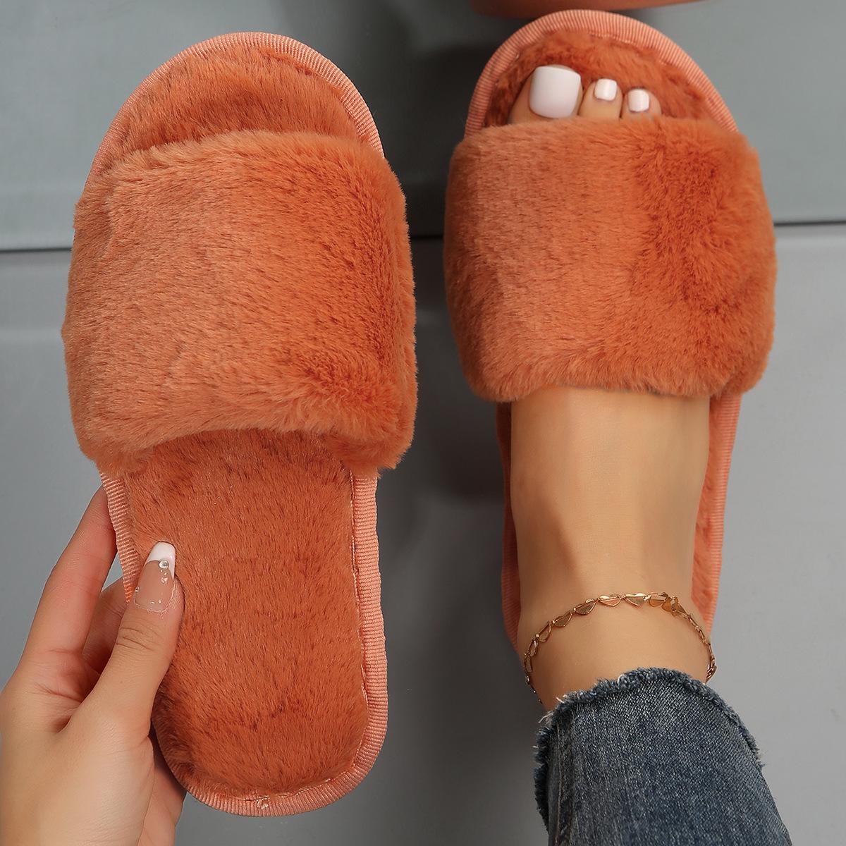 

Меховые тапочки женские, осенние и зимние домашние ленивые плюшевые тапочки One Word, плоские тапочки домашняя обувь 38-39