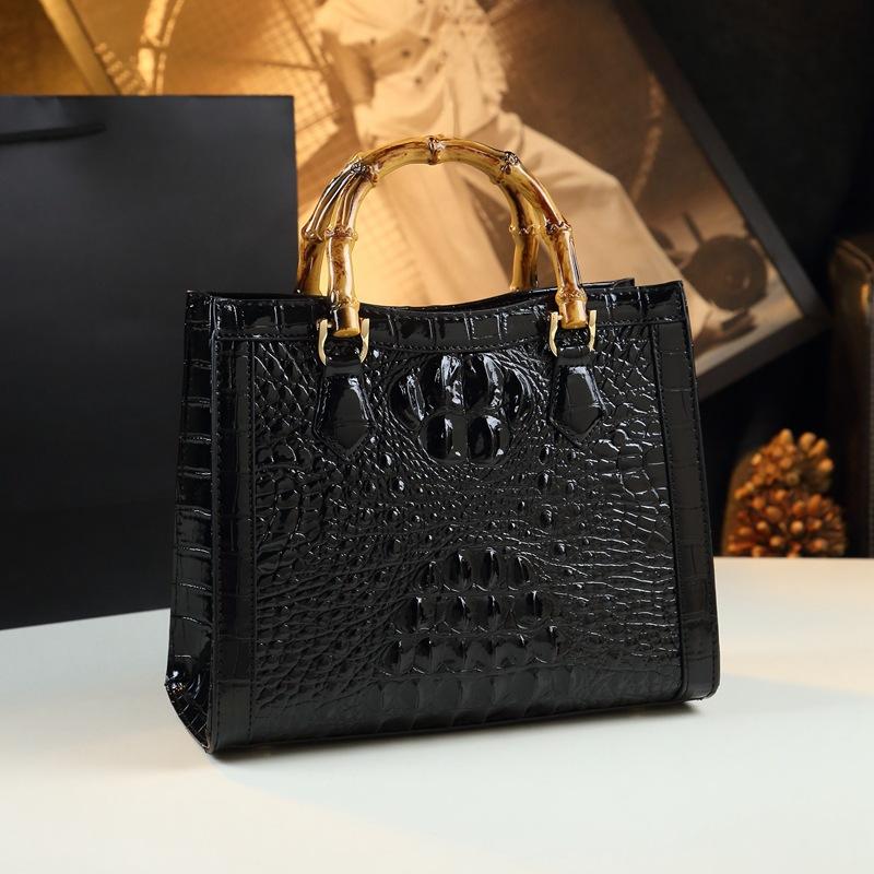 Crocodile Leather Tote Bag Portable Women'S Bag High Sense Middle-Aged Lady Crossbody