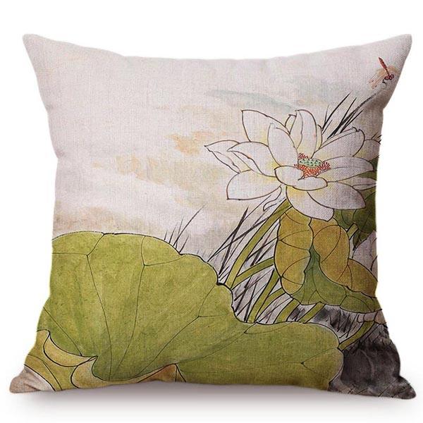 Chinese Style Vintage Ink Painting Lotus Pattern Throw Pillow Cover Classical Luxury Cushion Cover Sofa Decoration Pillowcase