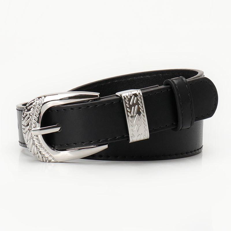 Fashion Womens Faux Leather Belt With Gold Alloy Buckle For Casual And Office Wear