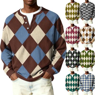 Men's Button-Down Collar Long-Sleeve Ribbed Knit Pullover
