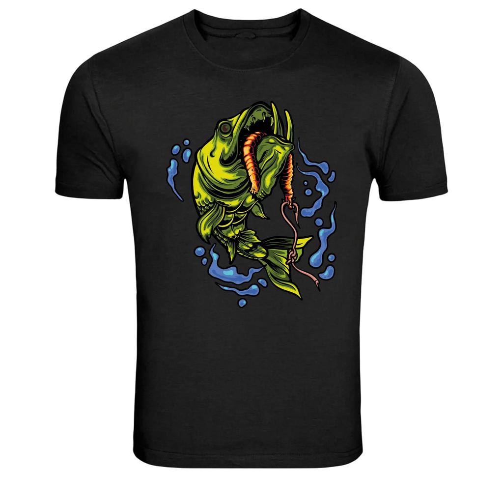 Fishing Bass With Worm Hook Angler Graphic T-Shirt