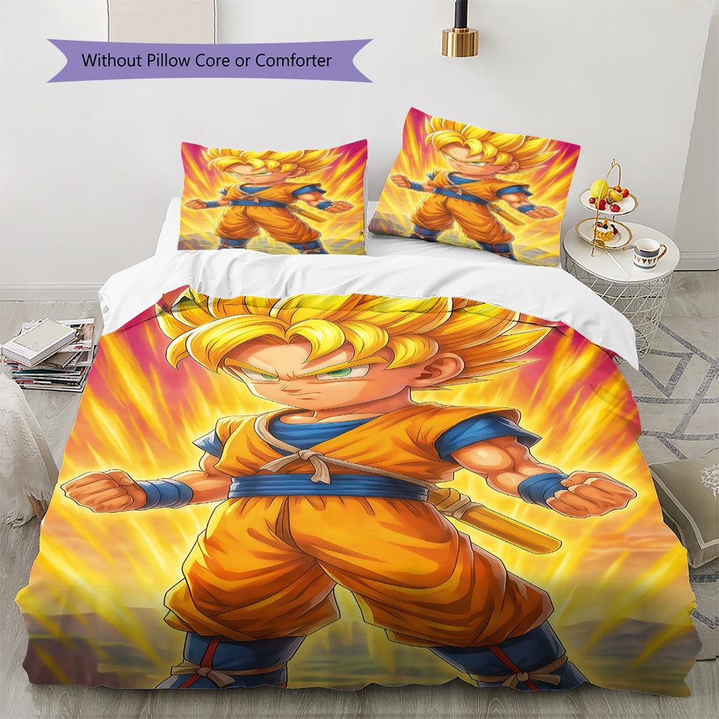 Sängkläder med Son Goku-mönster, Täcke Set Täckeöverdrag Örngott Hem Födelsedagspresent (1 * påslakan + 2 * örngott, utan kärna)