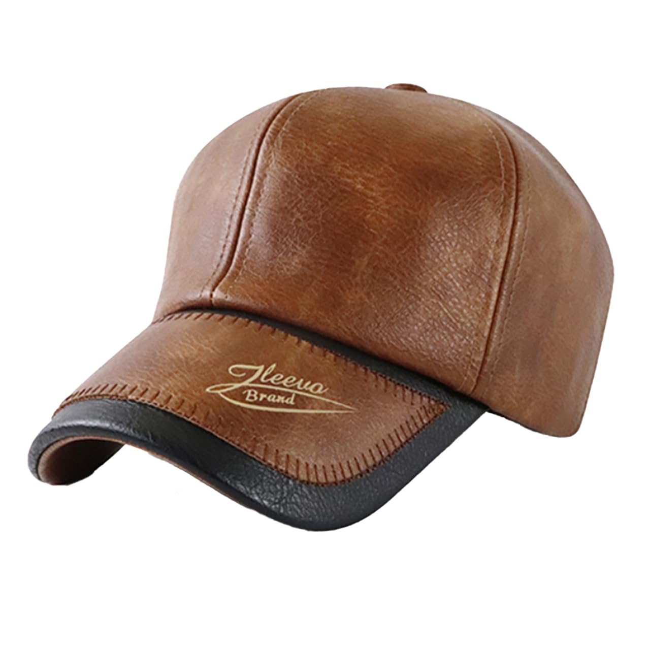

Hat Cap Casual English Letters Logo Cursive Leather PU Stitching CZ574 [White Fang] Men s (Brown)