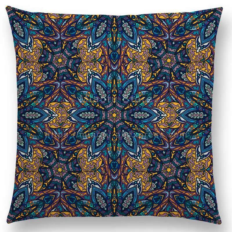 Boho Colorful Flowers Abstract Ethnic Floral Pillow Case Mandalas Pattern Design Vintage Patchwork Retro Cushion Cover