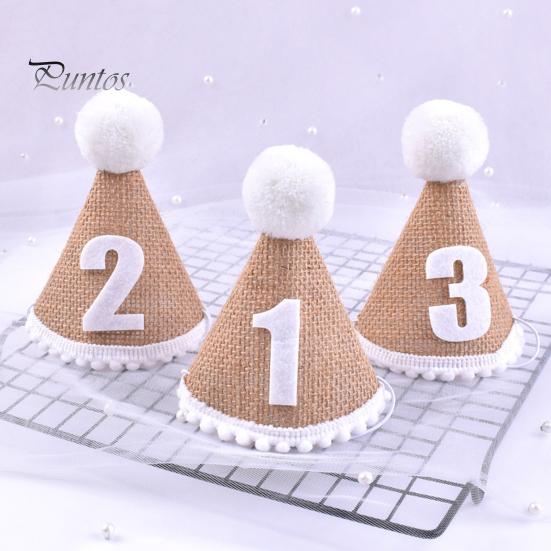 Birthday Hat with Pompom Ball Elasticated Braided No Deformation Wide Applications Decorate Lightweight Newborn Baby Birthday Party Hat for Kids