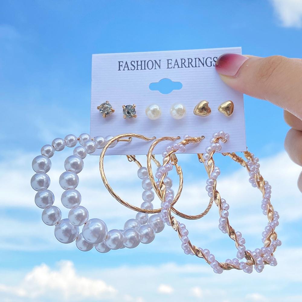 iF ME Fashion Pearl Earring Set Women Luxury Butterfly Love Heart Gold Stud Earrings Resin Hoop Earrings Jewelry Accessories