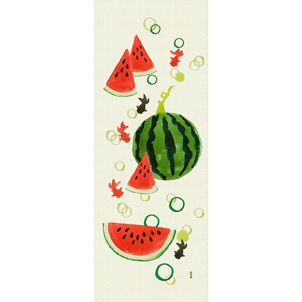 Hamamonyo Illustrated Hand Towel Watermelon and Goldfish