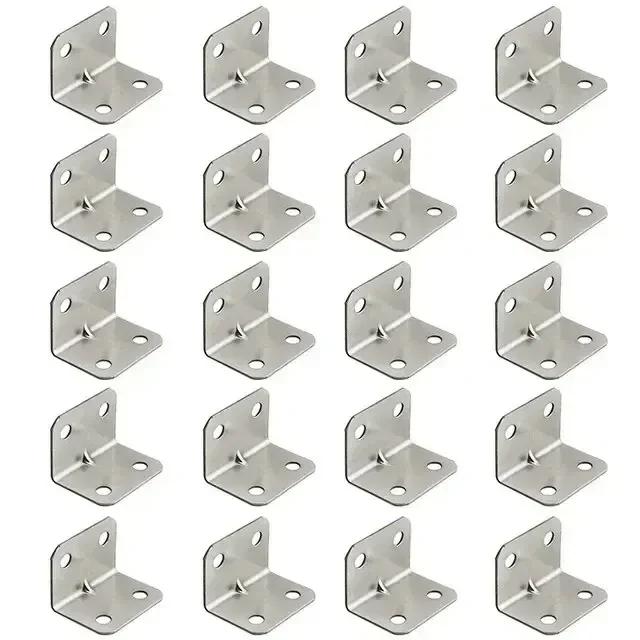 New 20pcs Stainless Steel Corner Bracket 90 Degree Right Angle Fixed L Bracket for Wood Furniture Cabinet Connector Accessories